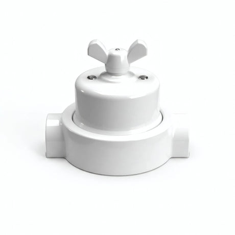 Kit conmutador de porcelana con tuerca de mariposa y base — Blanco / Blanco / 2 salidas en línea