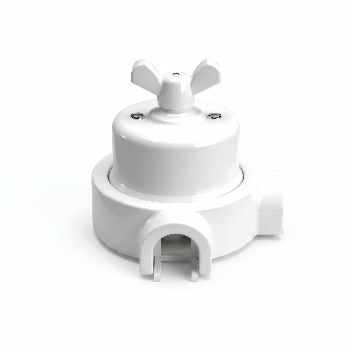 Kit conmutador de porcelana con tuerca de mariposa y base — Blanco / Blanco / 2 salidas