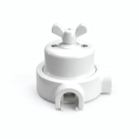 Kit conmutador de porcelana con tuerca de mariposa y base — Blanco / Blanco / 2 salidas