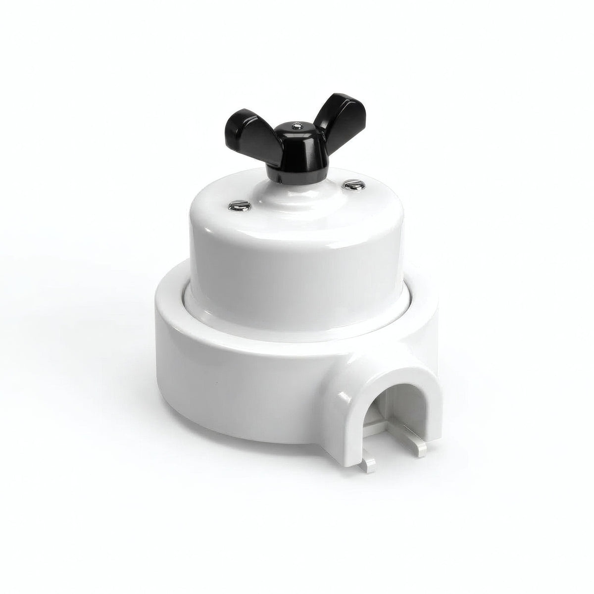 Kit conmutador de porcelana con tuerca de mariposa y base — Blanco / Negro / 1 salida