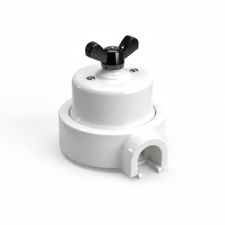 Kit conmutador de porcelana con tuerca de mariposa y base — Blanco / Negro / 1 salida