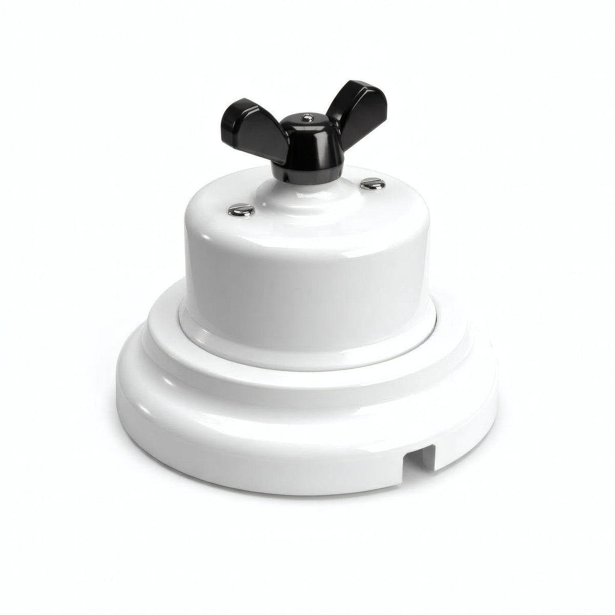 Kit conmutador de porcelana con tuerca de mariposa y base — Blanco / Negro / Plana Ø 100 mm