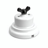 Kit conmutador de porcelana con tuerca de mariposa y base — Blanco / Negro / Plana Ø 100 mm