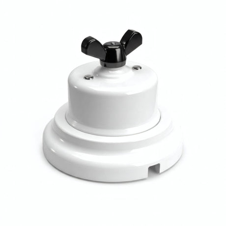 Kit conmutador de porcelana con tuerca de mariposa y base — Blanco / Negro / Plana Ø 100 mm