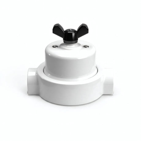 Kit conmutador de porcelana con tuerca de mariposa y base — Blanco / Negro / 2 salidas en línea