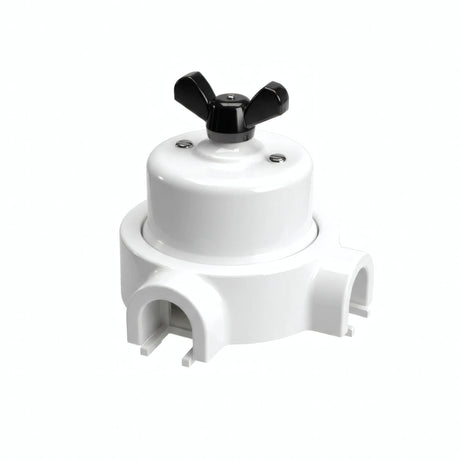 Kit conmutador de porcelana con tuerca de mariposa y base — Blanco / Negro / 2 salidas