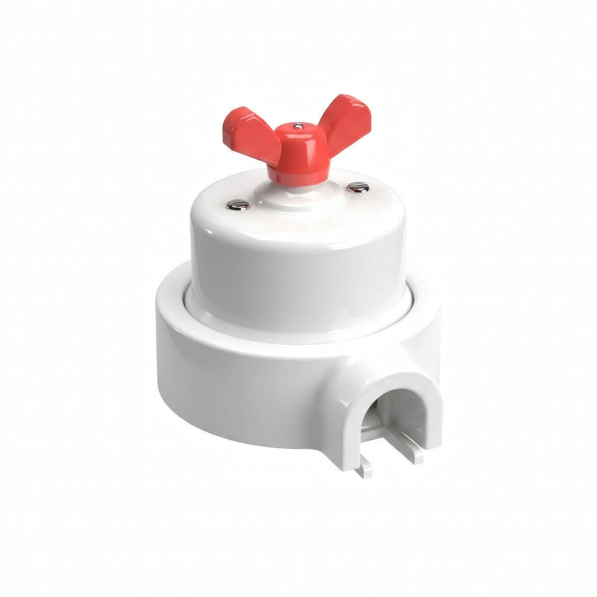 Kit conmutador de porcelana con tuerca de mariposa y base — Blanco / Rojo / 1 salida
