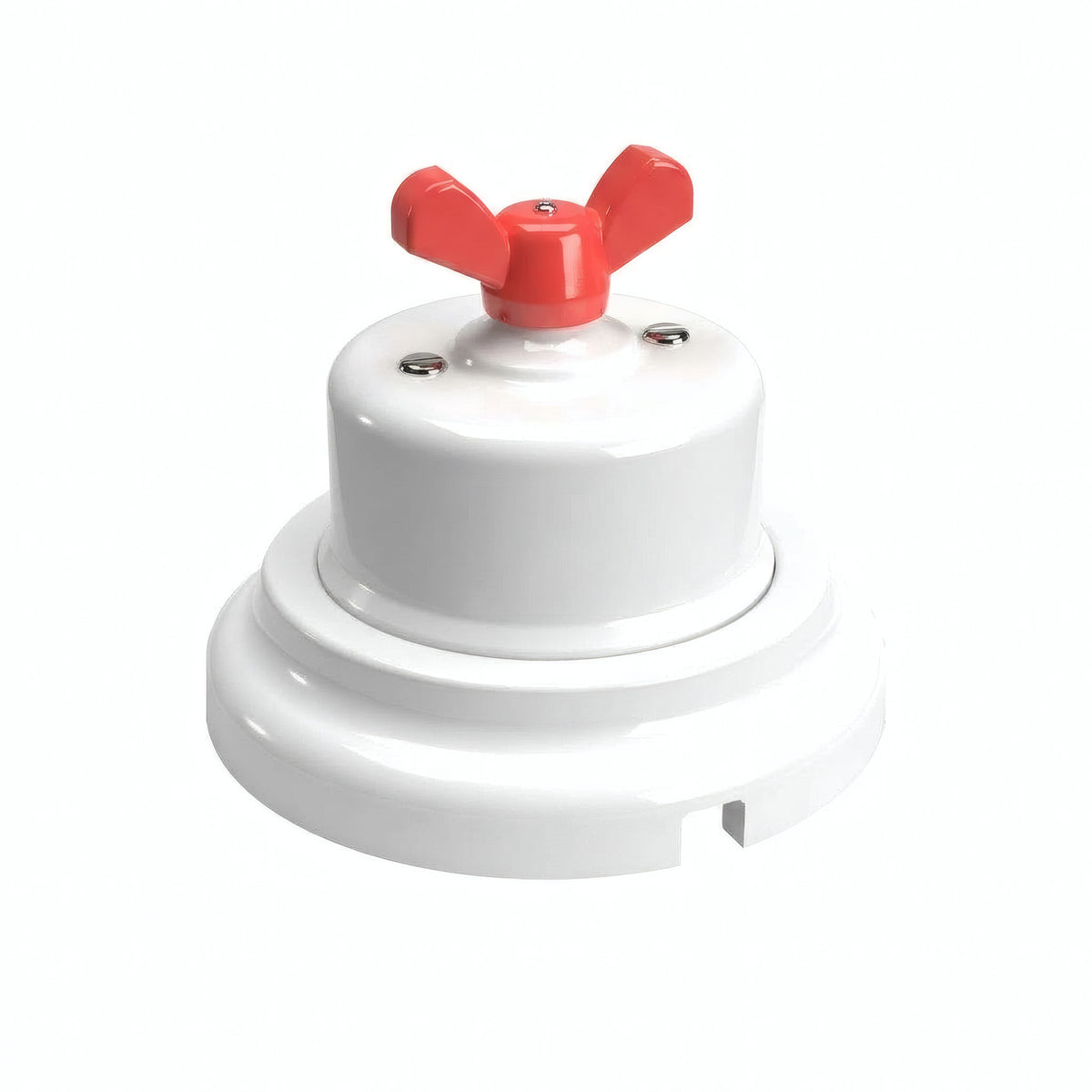 Kit conmutador de porcelana con tuerca de mariposa y base — Blanco / Rojo / Plana Ø 100 mm