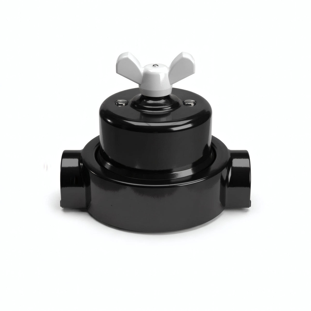Kit conmutador de porcelana con tuerca de mariposa y base — Negro / Blanco / 2 salidas en línea