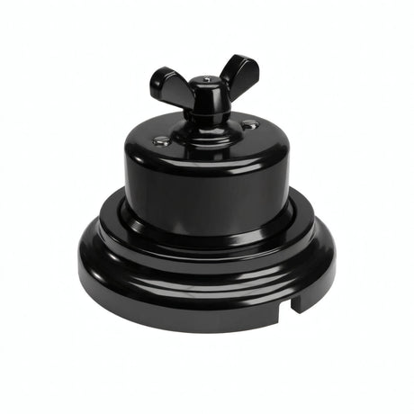 Kit conmutador de porcelana con tuerca de mariposa y base — Negro / Negro / Plana Ø 100 mm