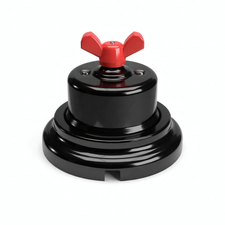 Kit conmutador de porcelana con tuerca de mariposa y base — Negro / Rojo / Plana Ø 100 mm
