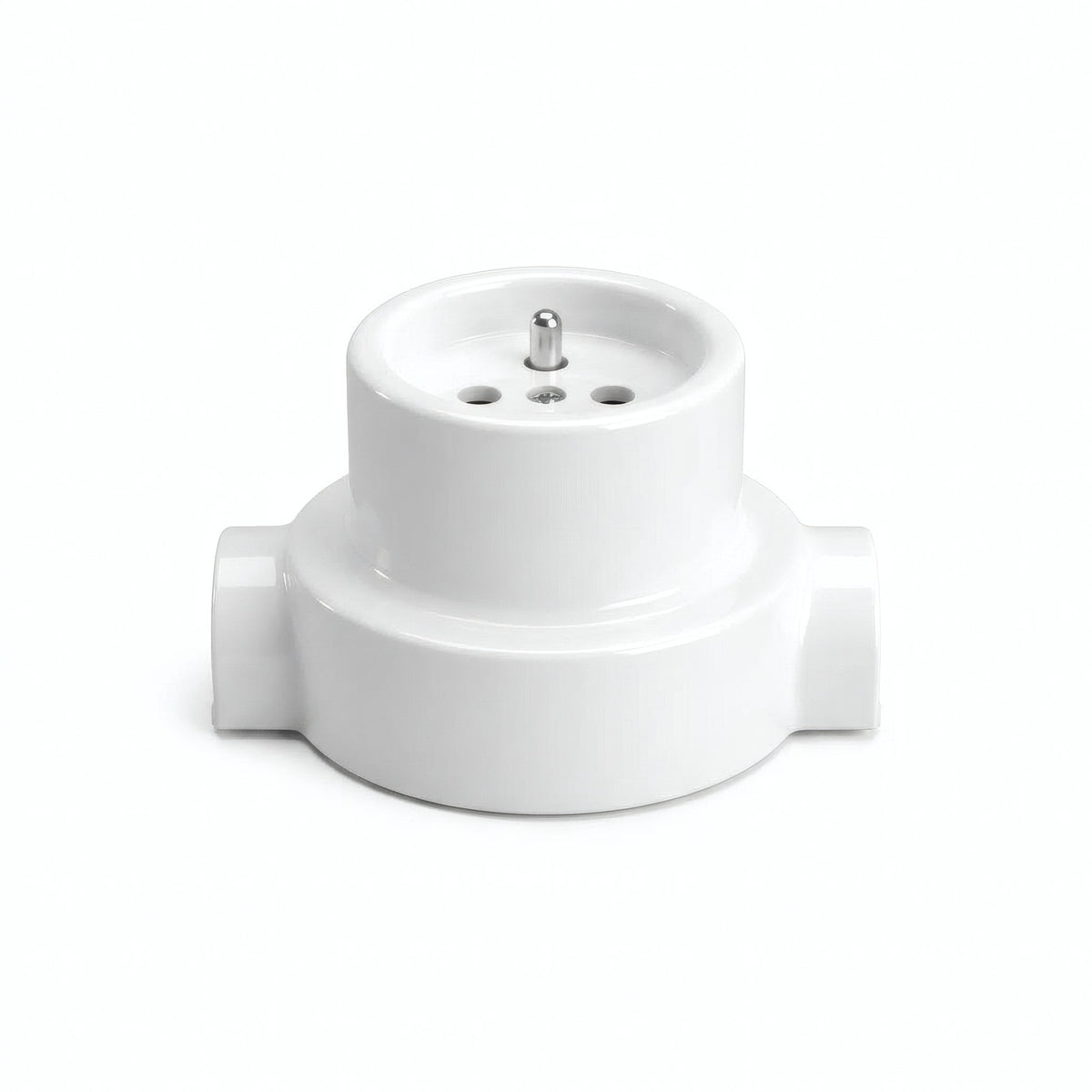 Kit toma de pared y base de porcelana — Francesa 2P+T 16 A / Blanco / 2 salidas en línea