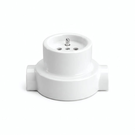 Kit toma de pared y base de porcelana — Francesa 2P+T 16 A / Blanco / 2 salidas en línea