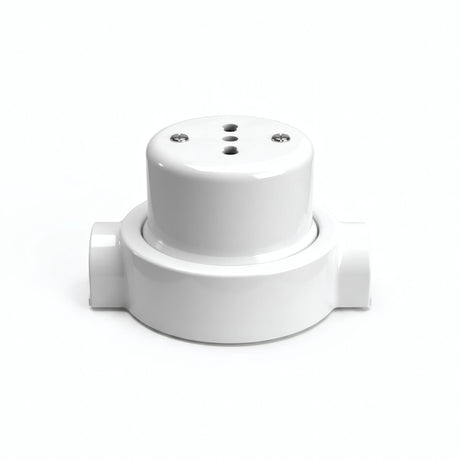 Kit toma de pared y base de porcelana — Italiana 2P+T 10/16 A / Blanco / 2 salidas en línea