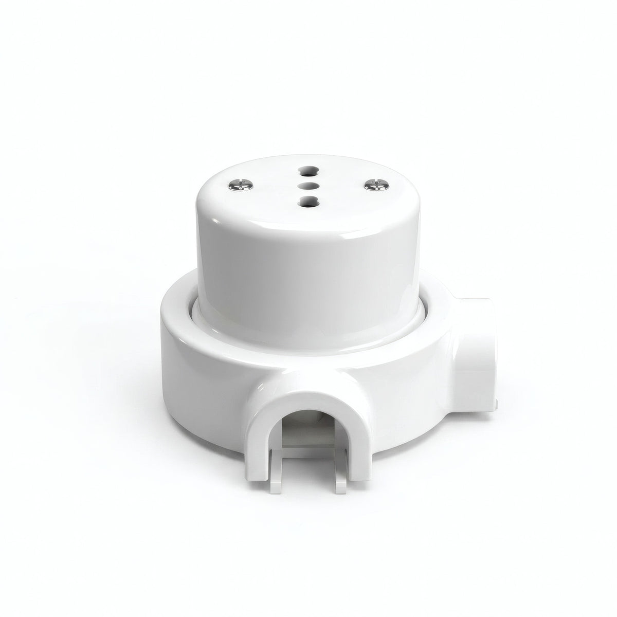 Kit toma de pared y base de porcelana — Italiana 2P+T 10/16 A / Blanco / 2 salidas