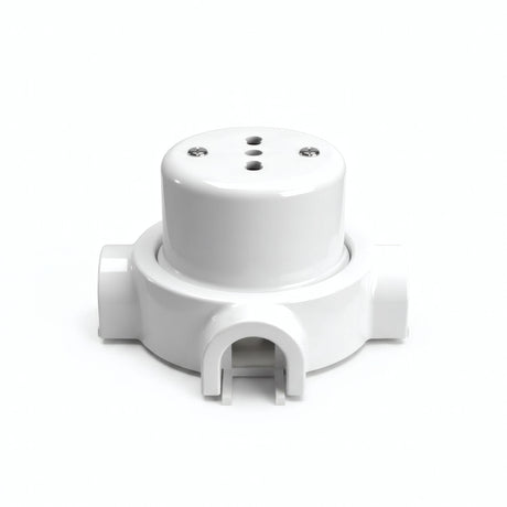 Kit toma de pared y base de porcelana — Italiana 2P+T 10/16 A / Blanco / 3 salidas