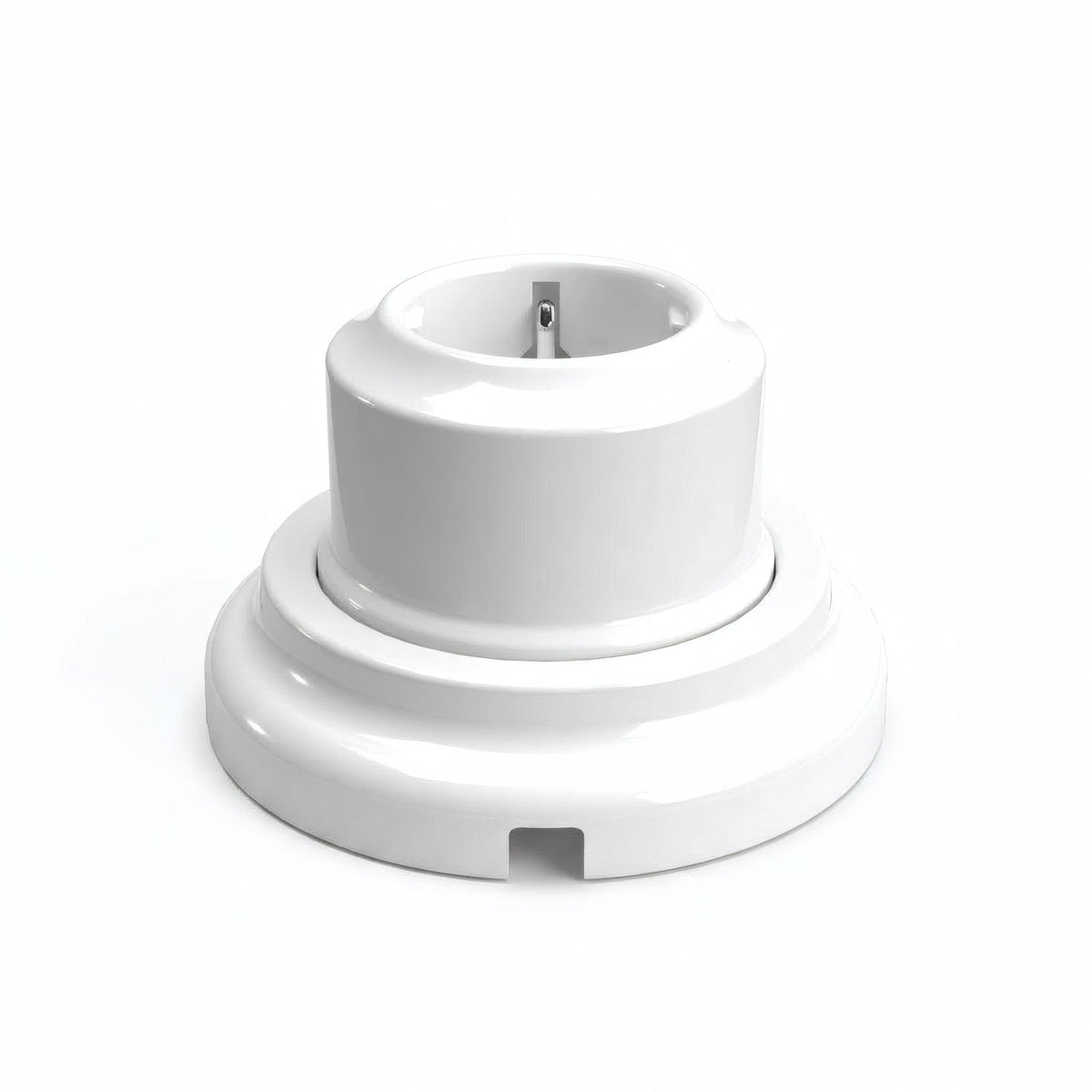 Kit toma de pared y base de porcelana — Schuko 2P+T 16 A / Blanco / Plana Ø 100 mm