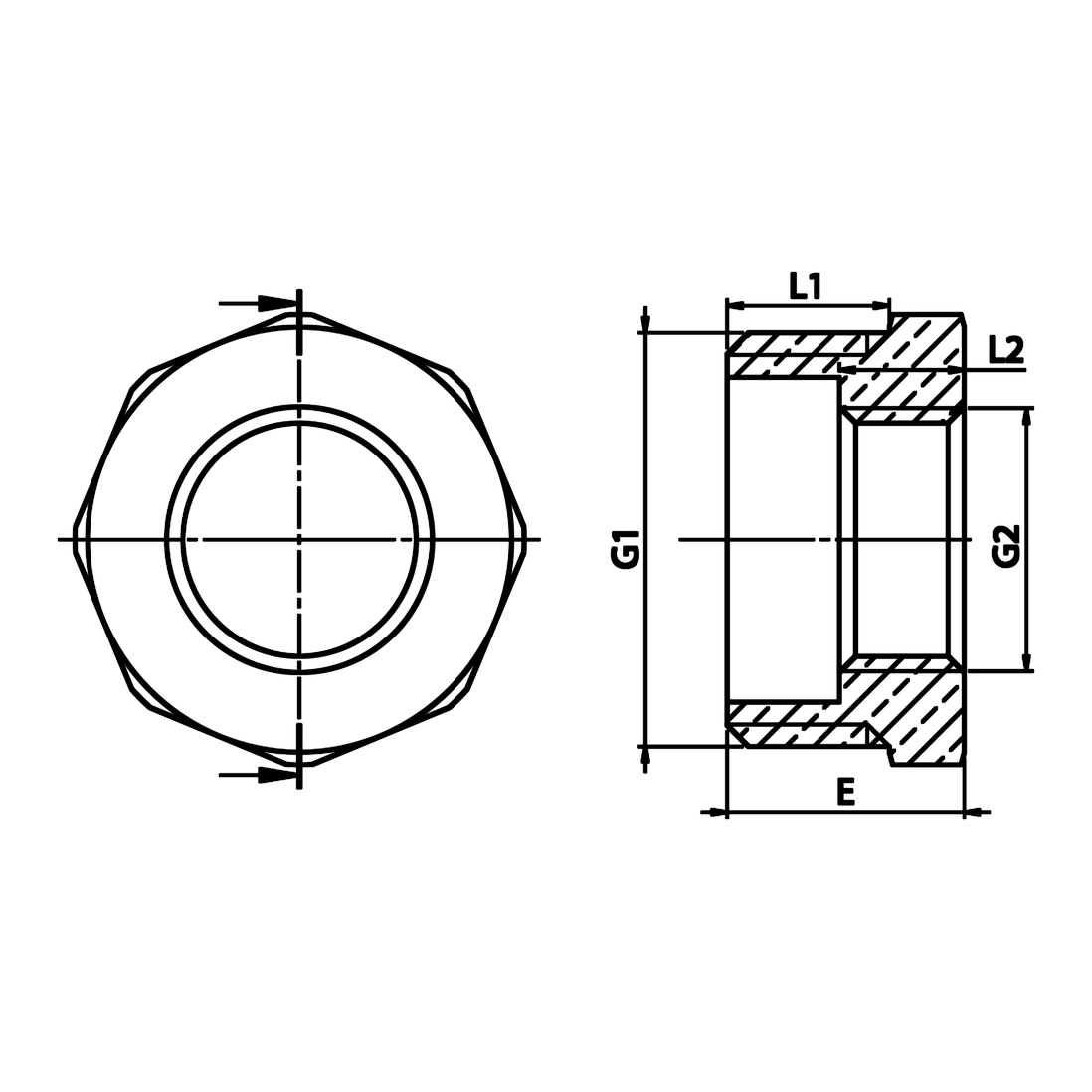 Dibujo técnico acotado: reducción simple M/H de latón (ref. 1241)