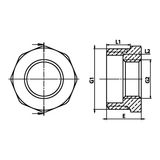 Dibujo técnico acotado: reducción simple M/H de latón (ref. 1241)