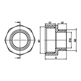 Dibujo técnico acotado: nipple reductor H/M de latón (ref. 1246)