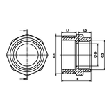 Dibujo técnico acotado: nipple reductor M/H de latón (ref. 1247)