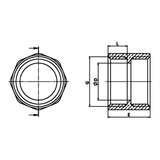 Dibujo técnico acotado: manguito H/H con tope de latón (ref. 1270)