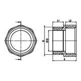 Dibujo técnico acotado: nipple igual M/H de latón (ref. 1281)