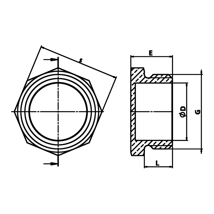 Dibujo técnico acotado: tapón macho de latón (ref. 1291)