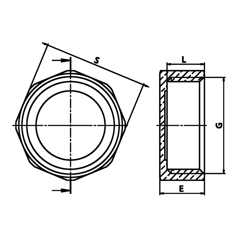 Dibujo técnico acotado: tapón hembra de latón (ref. 1300)