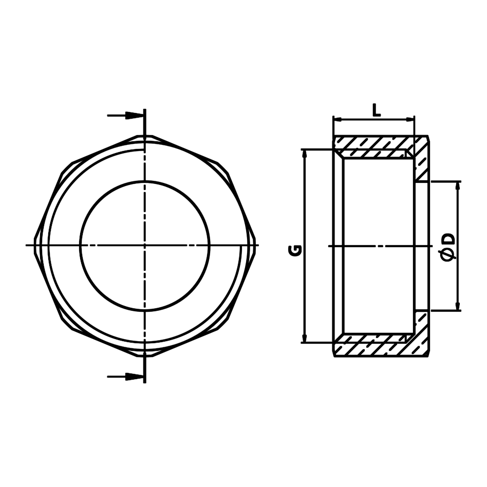 Dibujo técnico acotado: tuerca para abocardado de latón (ref. 1612)