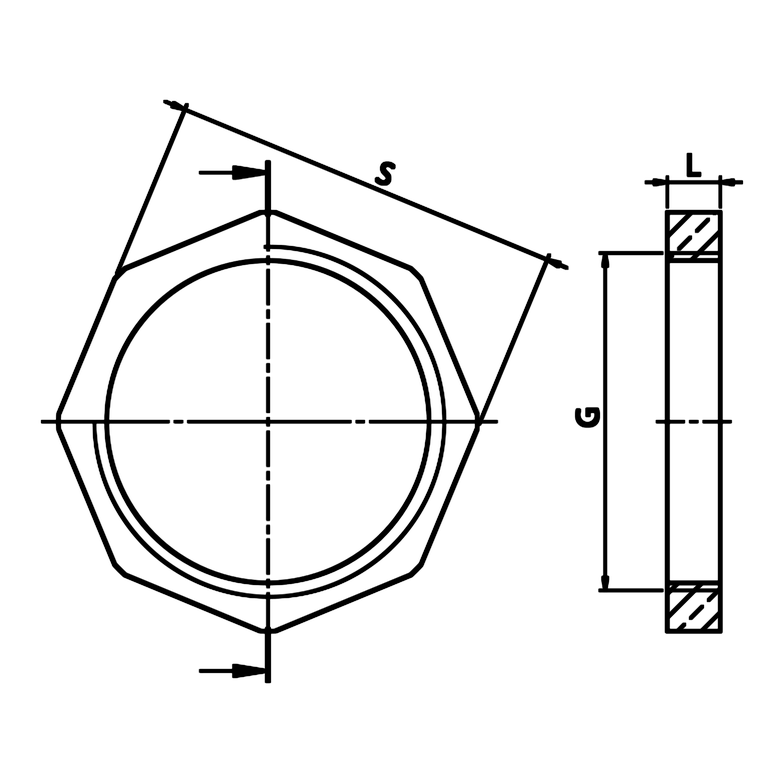 Dibujo técnico acotado: contratuerca de latón (ref. 1613)