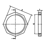 Dibujo técnico acotado: contratuerca de latón (ref. 1613)