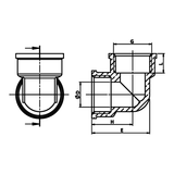 Dibujo técnico acotado: codo 90° H/H de latón (ref. 2090)