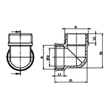 Dibujo técnico acotado: codo 90° M/H de latón (ref. 2092)
