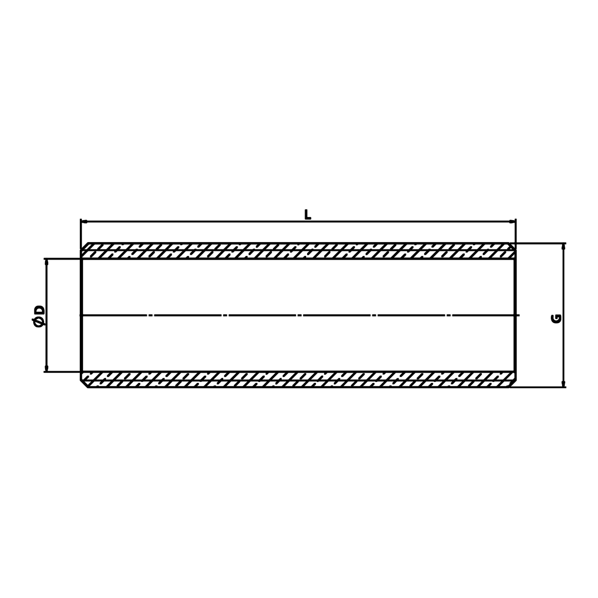 Dibujo técnico acotado: tubo roscado pasamuros de latón (ref. 2310)