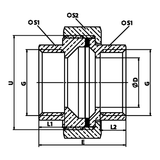 Dibujo técnico acotado: unión de asiento plano H/H con junta EPDM de latón (ref. 2330)