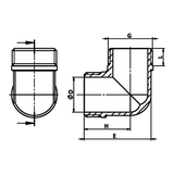 Dibujo técnico acotado: codo 90° M/M de latón (ref. 294)