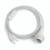 Lámpara colgante de cable textil trenzado, algodón blanco óptico, portalámparas E14 con anillos para pantalla