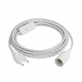 Lámpara colgante de cable textil trenzado, algodón blanco óptico, portalámparas E14