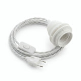 Lámpara colgante de cable textil trenzado, algodón blanco óptico, portalámparas E27 con anillos para pantalla
