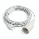 Lámpara colgante de cable textil trenzado, algodón blanco óptico, portalámparas E27