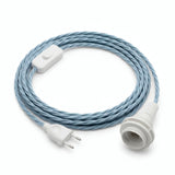 Lámpara colgante de cable textil trenzado, algodón azul océano, portalámparas E14 con anillos para pantalla