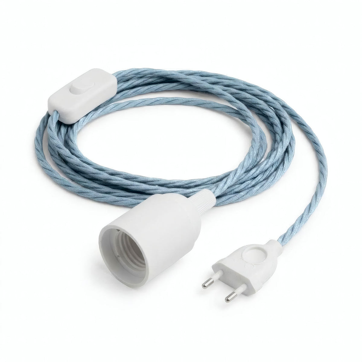 Lámpara colgante de cable textil trenzado, algodón azul océano, portalámparas E27