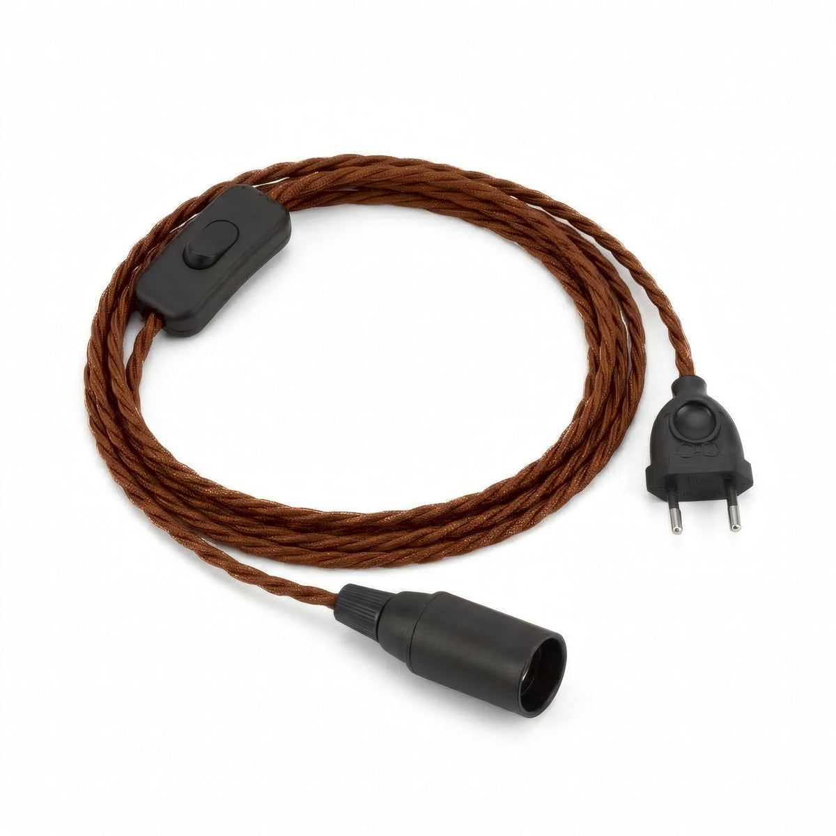 Lámpara colgante de cable textil trenzado, algodón marrón canela, portalámparas E14
