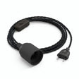 Lámpara colgante de cable textil trenzado, algodón negro carbón, portalámparas E27