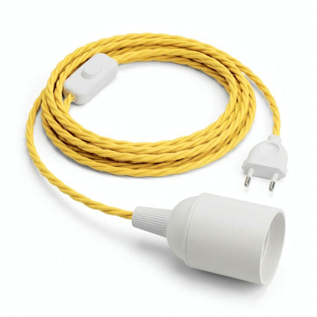 Lámpara colgante de cable textil trenzado, efecto seda amarillo maíz, portalámparas E27
