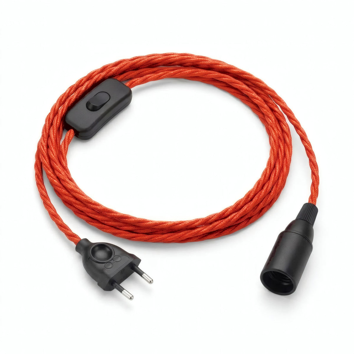 Lámpara colgante de cable textil trenzado, efecto seda rojo fuego, portalámparas E14