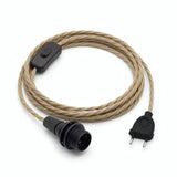 Lámpara colgante de cable textil trenzado, yute natural, portalámparas E14 con anillos para pantalla