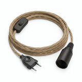 Lámpara colgante de cable textil trenzado, yute natural, portalámparas E14