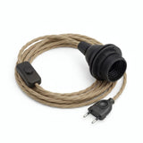 Lámpara colgante de cable textil trenzado, yute natural, portalámparas E27 con anillos para pantalla